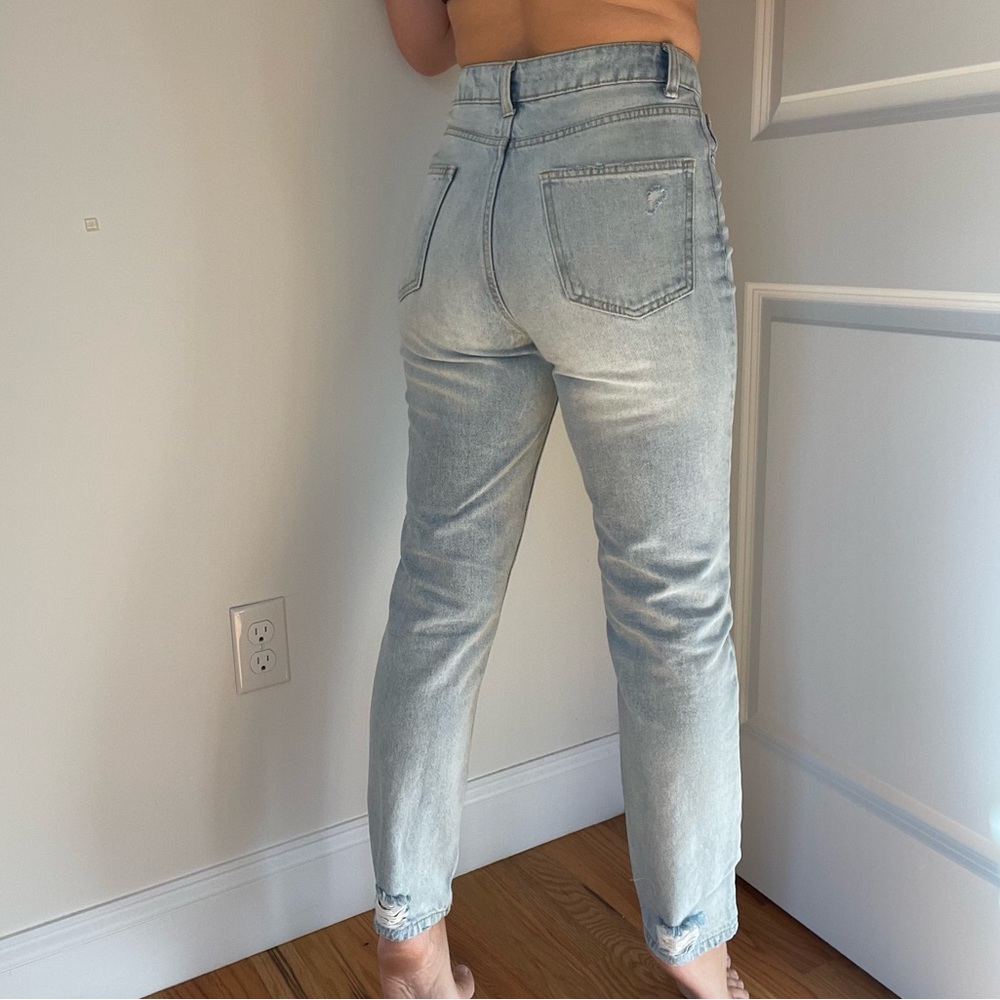 High Waist Straight Leg Ripped Bleached Blue Jeans - Picture 4 of 8